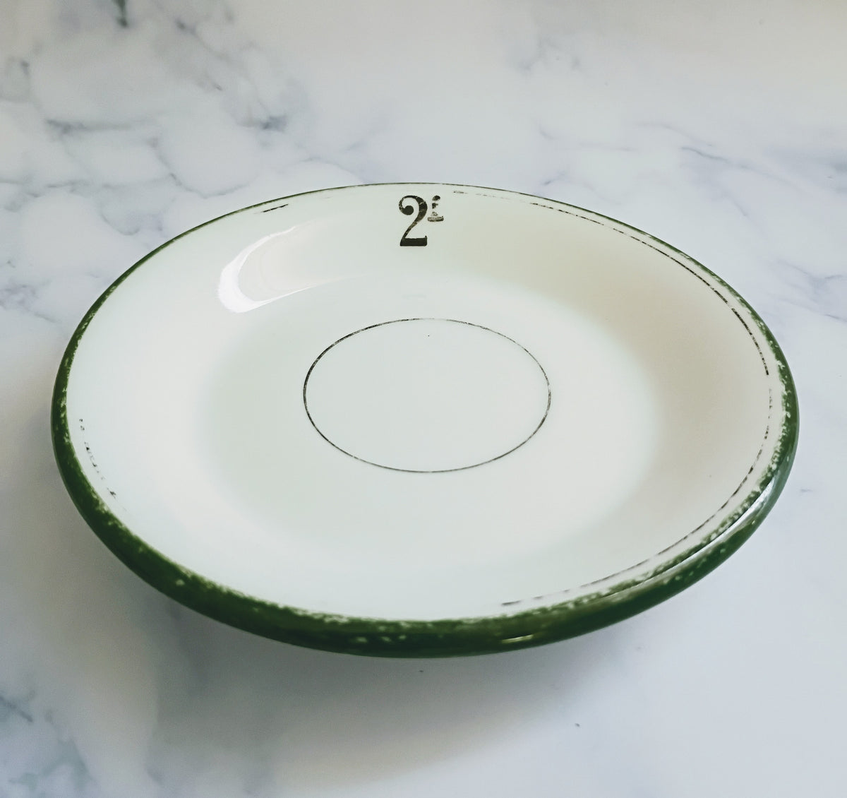 Vintage French 2 Franc Green Rim Cafe 5" Saucer
