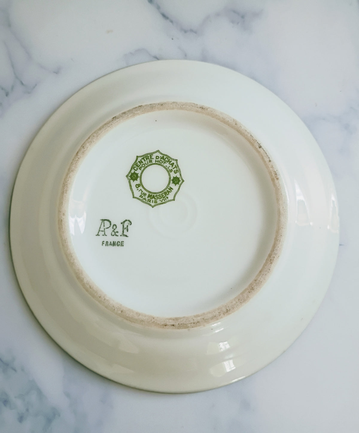Vintage French 2 Franc Green Rim Cafe 5" Saucer