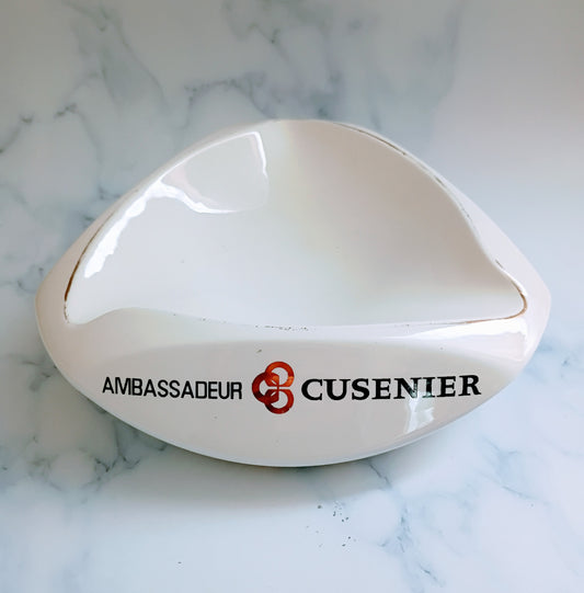 Vintage French Ambassadeur Cusenier Large White Ashtray