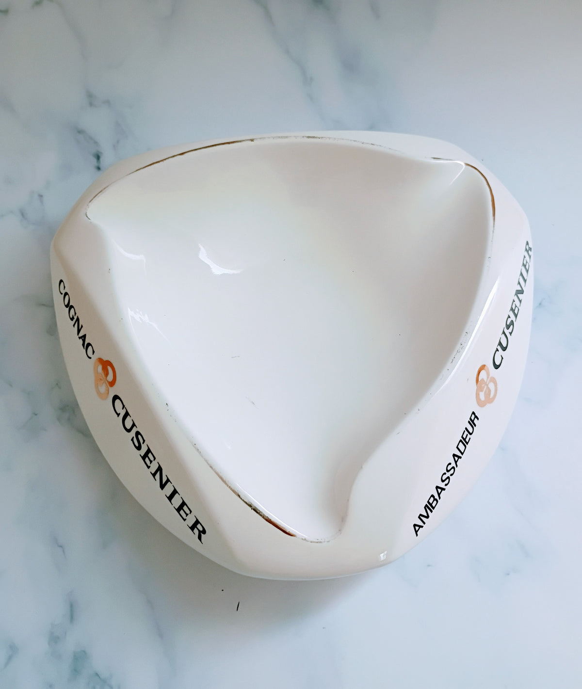 Vintage French Ambassadeur Cusenier Large White Ashtray