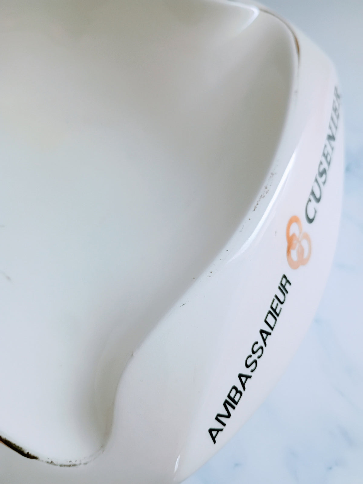 Vintage French Ambassadeur Cusenier Large White Ashtray