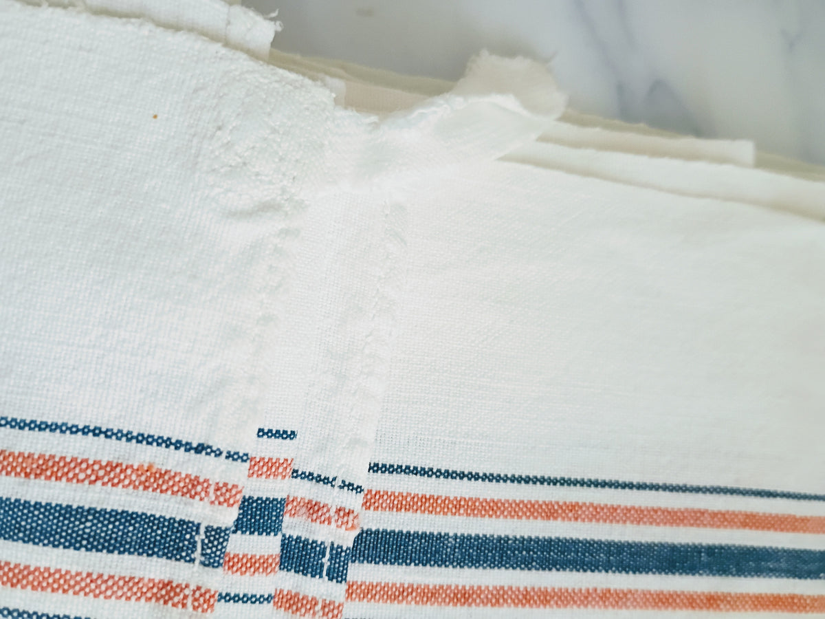 Pair Vintage French Linen Blend Stripe Tea Towels - TM Monogram