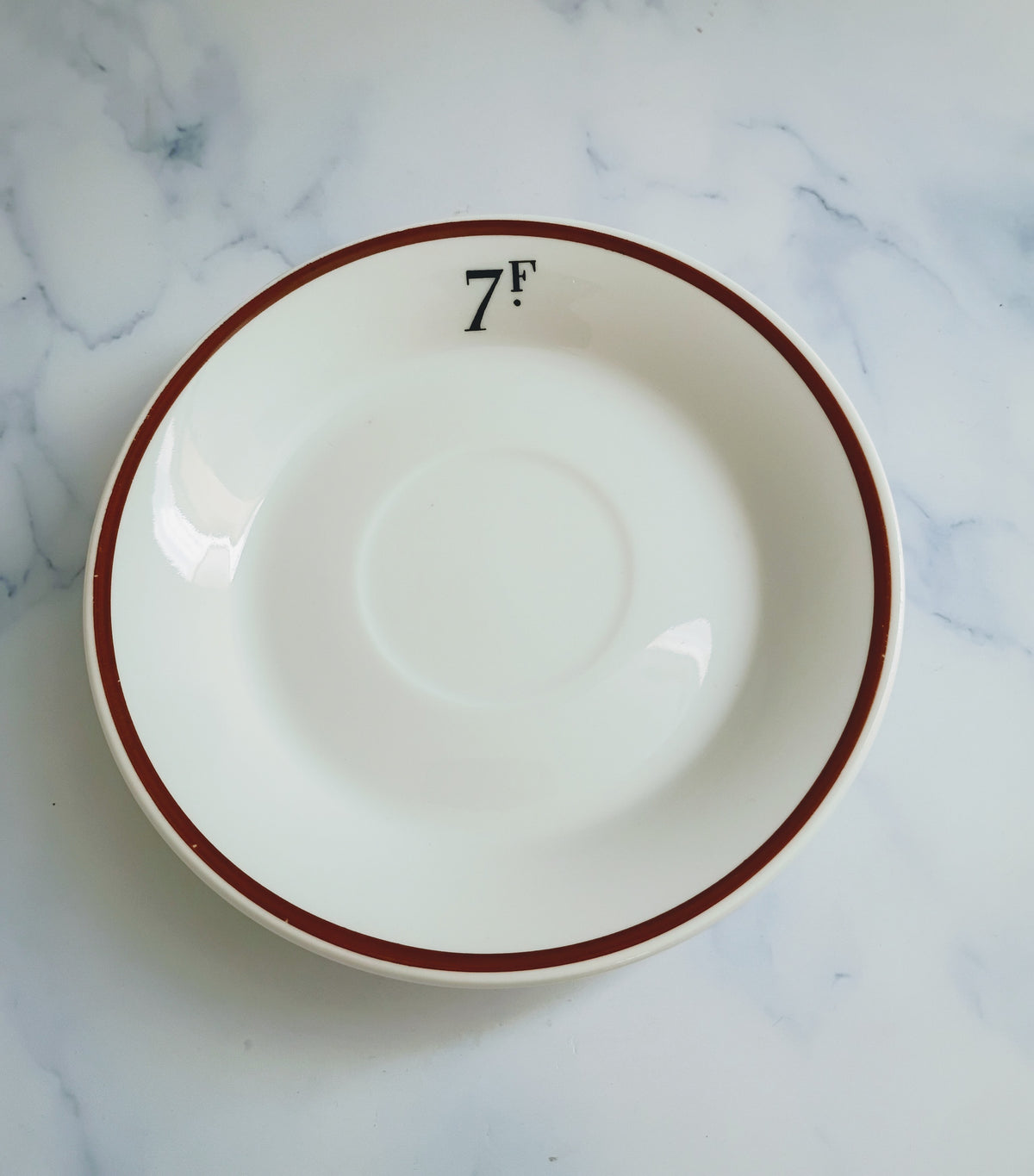 Vintage French Pillivuyt 7 Francs Brown Rim Bistro Saucer 5"