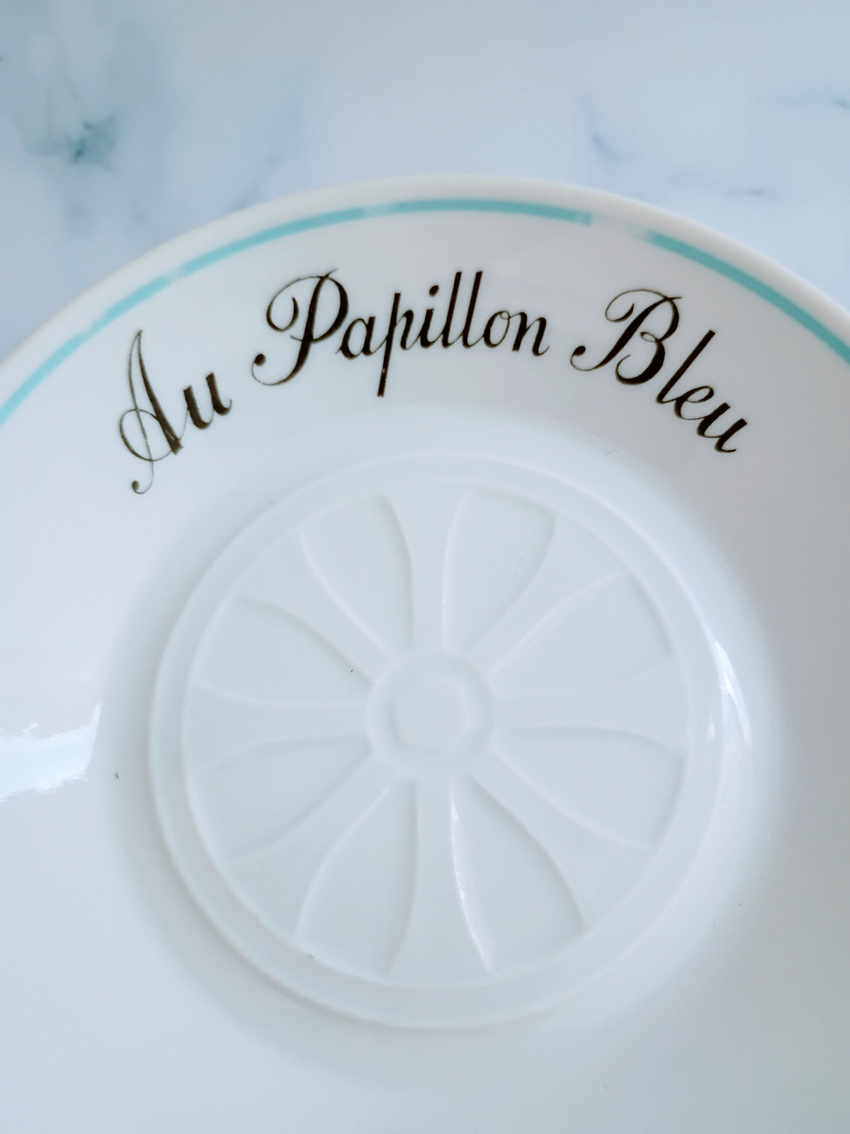 Vintage French Mid-Century Light Blue Bistro Saucer 5"- Au Papillon Bleu